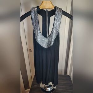 RAIN XL Black Draped Back Tank Top with Sequin Collar Detail